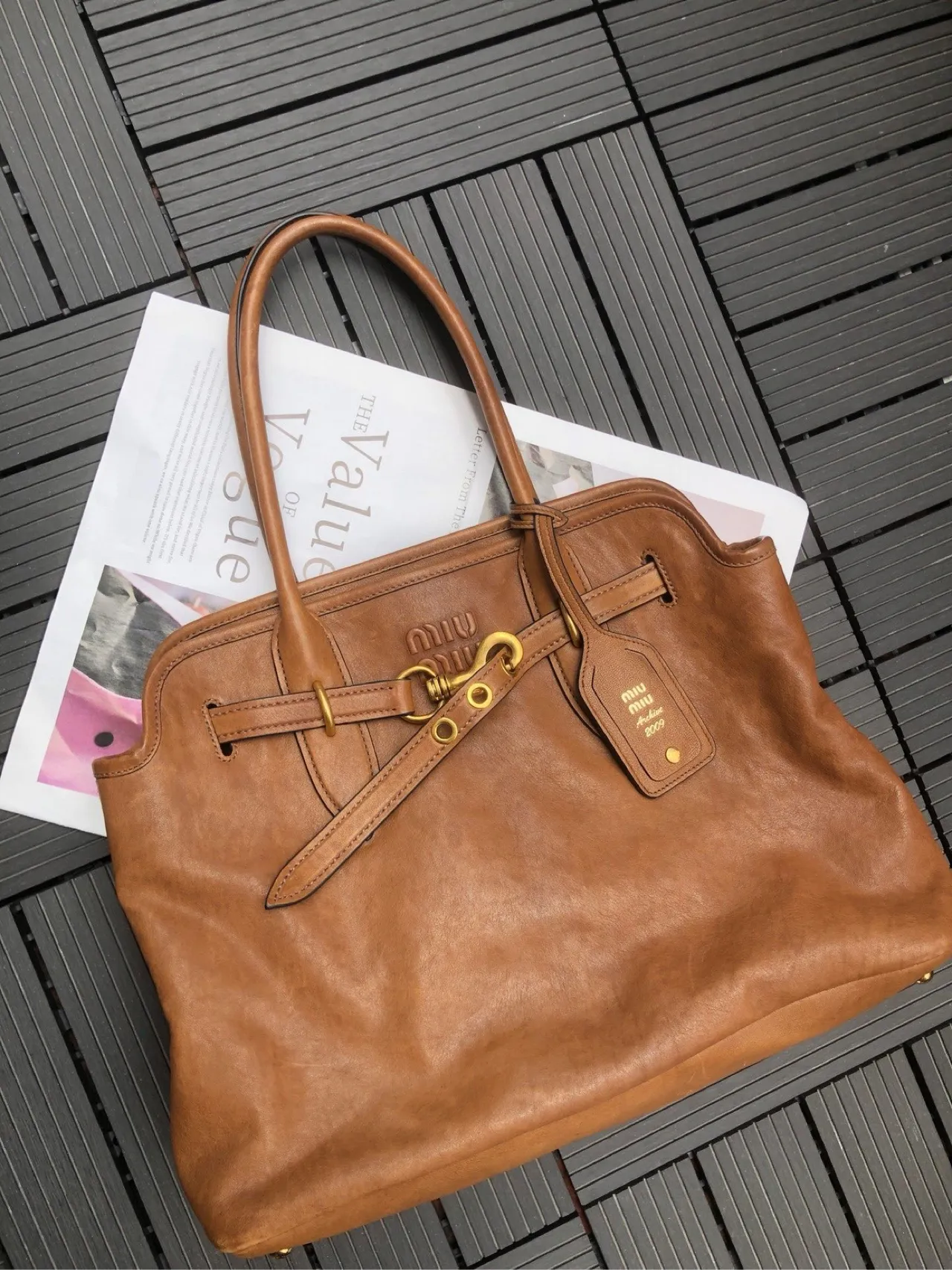 二手金棕色公文包 托特包 大号